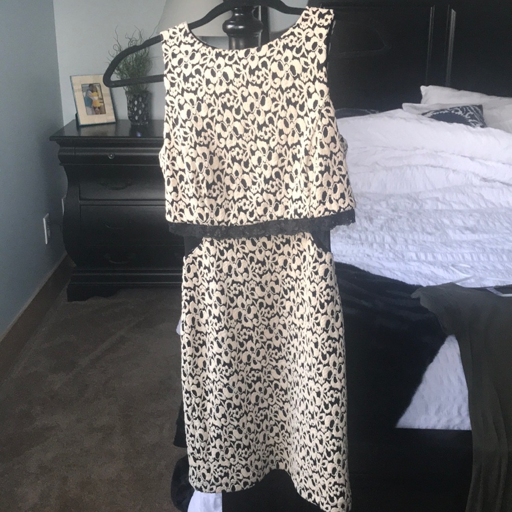Chic black and white embroidered dress
